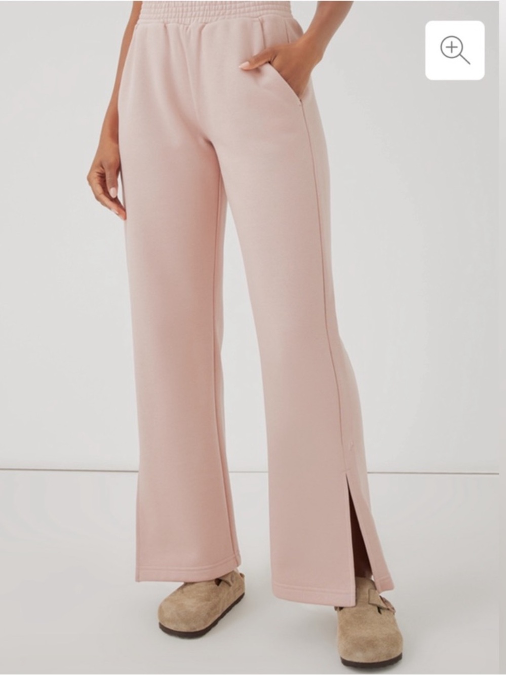 Pact Courtside Pink Split Hem Organic Cotton Fleece Sweatpants Wide Leg SZ Large